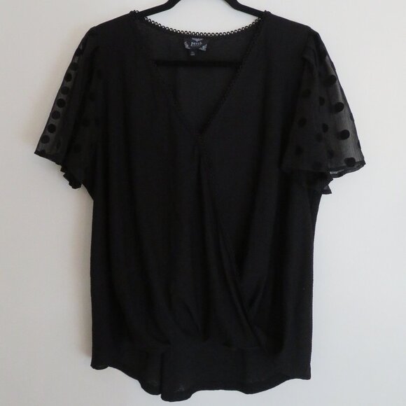 Perch Blu Pepper | Size 1XL | Black Polka Dot Short Sleeve Shirt Blouse Top - Picture 1 of 8